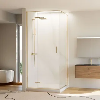 Душевой уголок Veconi Rovigo RV-073G, 800х1000х1950, золото брашинг, прозрачное стекло